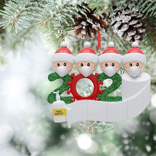 3PCS 2020 Santa Christmas Ornaments With Face Mask Hanging Xmas Tree Decoration/ 