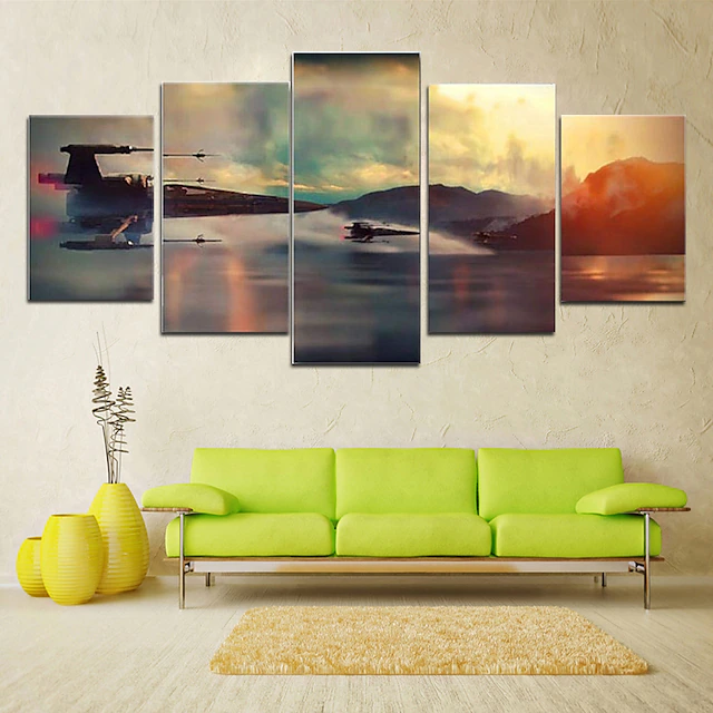 5 Panels Landscape Prints Posters/Picture Beach Blue Sea Sunset Modern ...