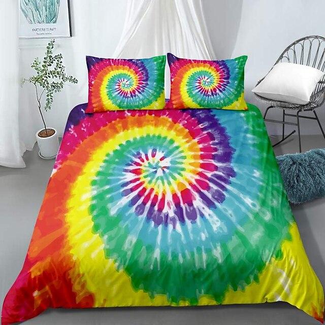  Home Textiles 3D Print Bedding Set Duvet Cover Set with Pillowcase,2/3 pcs Duvet Cover Sets Rainbow Tie Dye Print Bedding Set