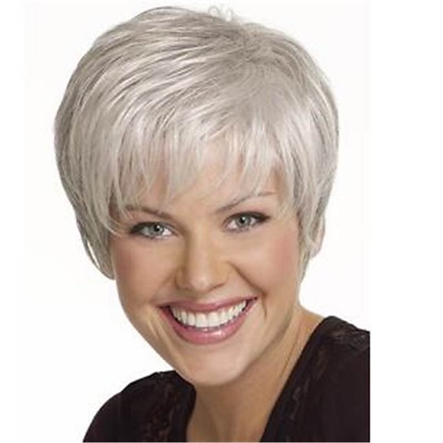 Beauty & Hair Wigs & Hair Pieces | Synthetic Wig Straight Pixie Cut Wig Short Silver Synthetic Hair 12 inch Womens Heat Resistan