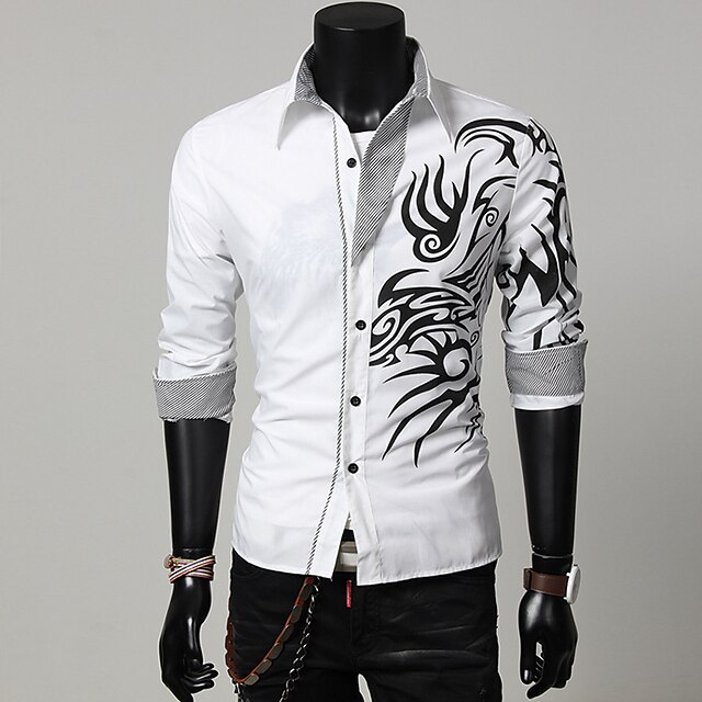 Mens Clothing Mens Shirts | but& #39;s slim fit shirt long sleeves dragon print casual personality button down dress shirts blac