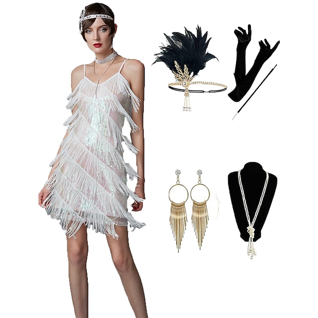  Roaring 20s 1920s Cocktail Dress Vintage Dress Flapper Dress Dress Outfits Masquerade Prom Dress Short / Mini The Great Gatsby Plus Size Women's Tassel Fringe Christmas Party Prom Adults' Dress Fall