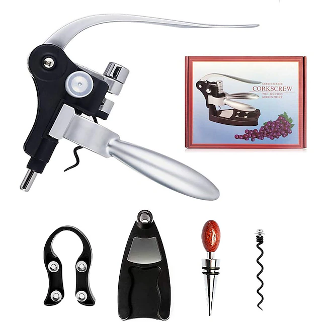 Wine Bottle Opener Rabbit Corkscrew Set Demenades Wine Opener Kit with Foil Cutter Wine Stopper and Extra Spiral Copper Silver 15