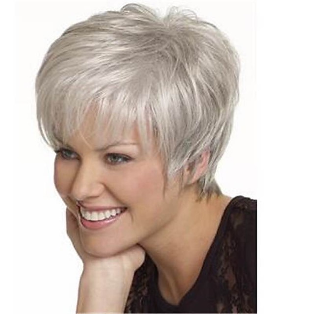 Beauty & Hair Wigs & Hair Pieces | Synthetic Wig Straight Pixie Cut Wig Short Silver Synthetic Hair 12 inch Womens Heat Resistan