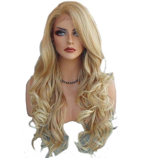 Synthetic Wig Body Wave Asymmetrical Wig Very Long Blonde Synthetic Hair 28 Inch Womens 