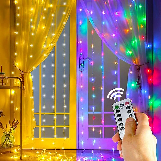  led gardin string lys flash fe guirlande 3x1 3x2 3x3m 300 leds usb fjernbetjening til nytår jul udendørs bryllup hjemme vindue dekoration