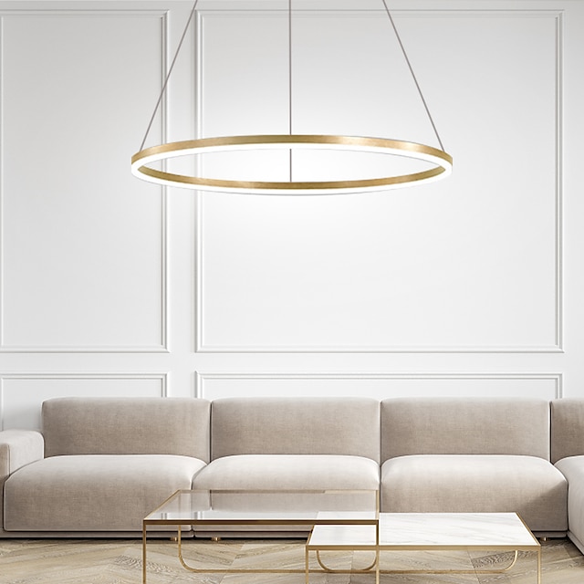  led pendellys 40/60/80cm 1-lys ring sirkeldesign dimbar aluminiumslakkert finish luksuriøs moderne stil spisestue soverom pendellamper 110-240v kun dimbar med fjernkontroll