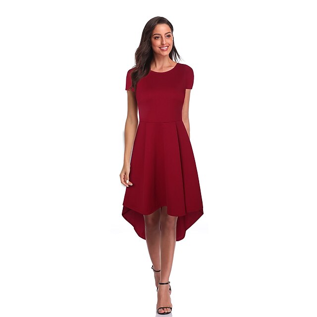 Per donna Vestito svasato Abito al ginocchio Nero Vino Manica corta Tinta  unica Collage Autunno Rotonda Informale 2022 S M L XL XXL del 8194472 2022  a €43.65