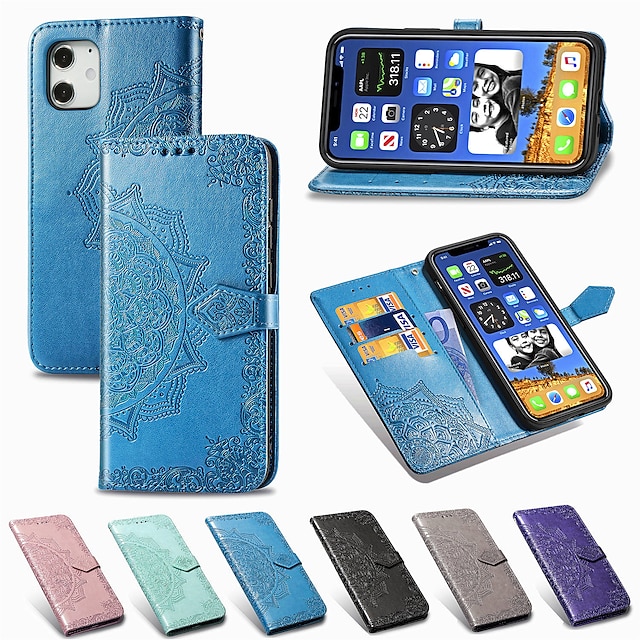  Case For iPhone 13 12 / 11 Pro Max / SE2020/ XS Max / XR XS 7/8 7/8 plus Card Holder Flip Embossed Full Body Cases Solid Colored PU Leather TPU