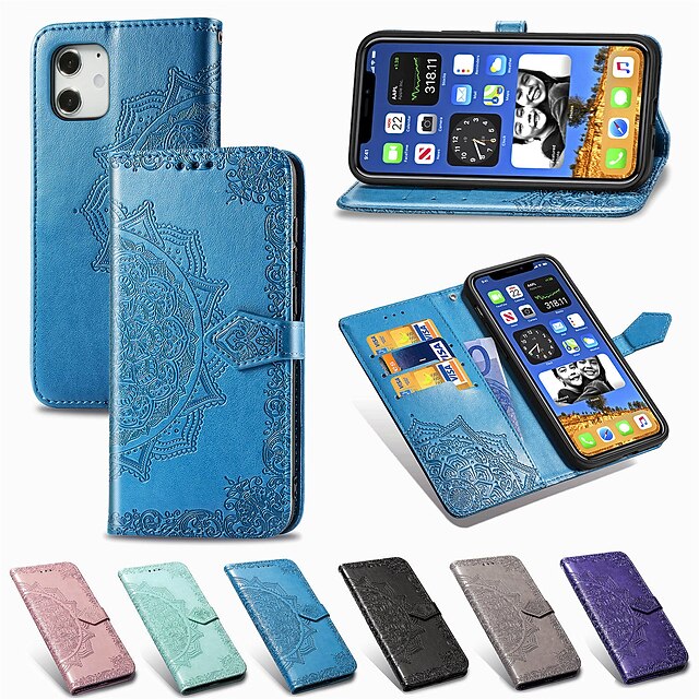 

Case For iPhone 13 12 / 11 Pro Max / SE2020/ XS Max / XR XS 7/8 7/8 plus Card Holder Flip Embossed Full Body Cases Solid Colored PU Leather TPU