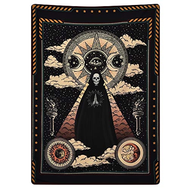  wizard skull tapestry tarot solar iris tapestry sun and moon tapestries black chakra tapestry stars and cloud tapestry for room & #40;51.2 x 59.1 inches& #41;