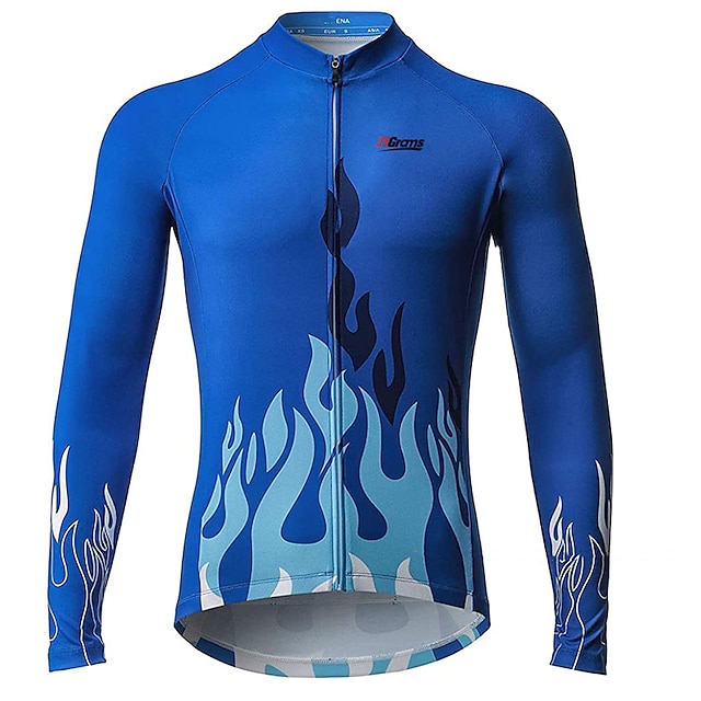  21Grams Men's Long Sleeve Cycling Jersey Polyester Blue Novelty Bike Jersey Top Mountain Bike MTB Road Bike Cycling UV Resistant Quick Dry Breathable Sports Clothing Apparel / Stretchy / Athleisure