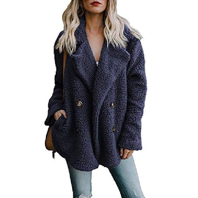 

womens ladies winter fall fashion oversized warm cozy teddy bear shearling fluffy fuzzy fleece outerwear sweater jacket cardigan coats for women plnavy blue us size navy blue us 16 18