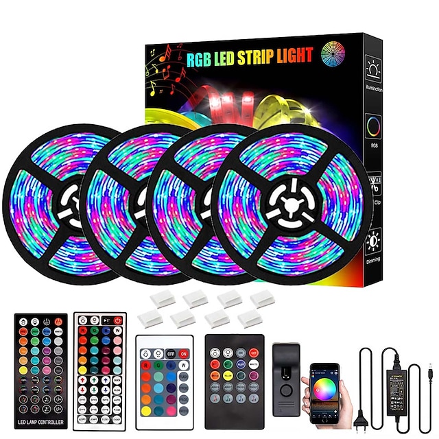 LED Strip Lights IP65 Waterproof for Festive 16.4ft Waterproof RGB Light Strip Bluetooth Controller & 44 Keys RF Remote Control Light Sync Dance with Music Timing Function Home Decorations 