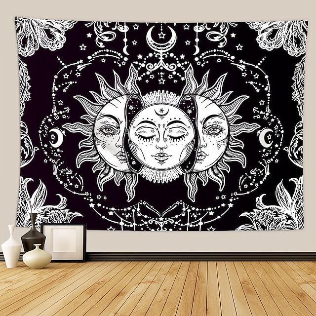  Tarot Divination Large Wall Tapestry Art Decor Blanket Curtain Picnic Tablecloth Hanging Home Bedroom Living Room Dorm Decoration Mysterious Bohemian Moon Sun Star Black White