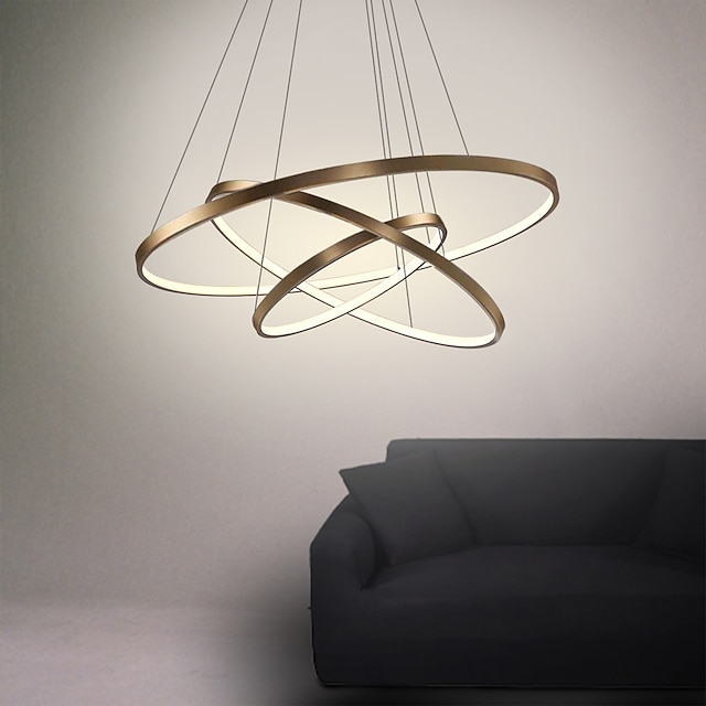  3-Light 80/60/40/20 cm LED Pendant Light Metal Acrylic Ring Circle Design Painted Finishes 90W/113W 3-Rings 4-Rings Dimmable with Remote Control 