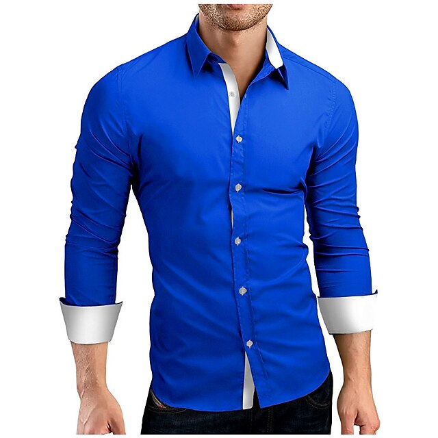 Mens Clothing Mens Shirts | Mens Shirt Collar Long Sleeve Tops Streetwear Black And White Sapphire Navy/casual shirts - LF26999