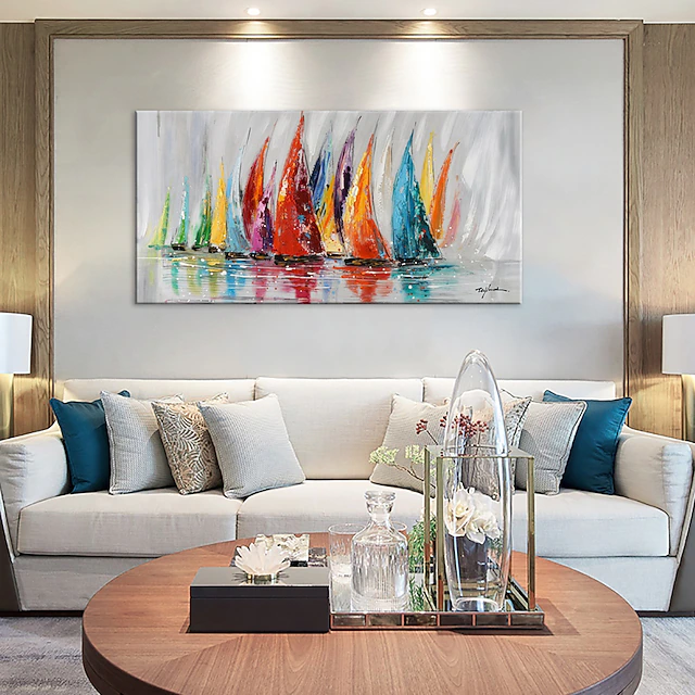 Oil Painting 100% Handmade Hand Painted Wall Art On Canvas Colorful Sailboat Abstract Modern Home Decoration Decor Rolled Canvas No Frame Unstretched 10