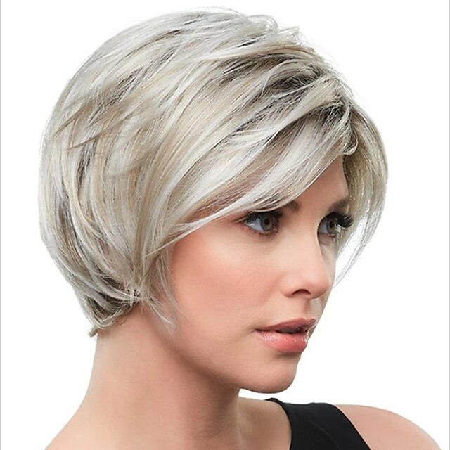 Beauty & Hair Wigs & Hair Pieces | Silver Wigs for Women Synthetic Wig Kinky Straight Bob Wig Short Silver Grey Synthetic Hair 6