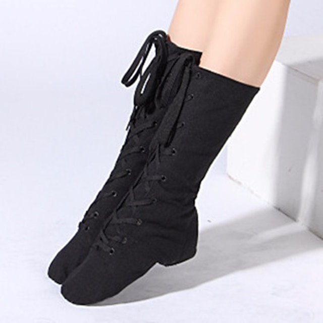  Women's Jazz Shoes Dance Shoes Performance Training Boots Split Sole Flat Heel Zipper Lace-up Black