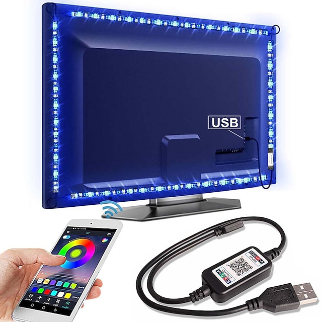  led strip lights app musik sync kontroll set 5v usb 5050 smd rgb bluetooth tv bakgrundsbelysning vattentät