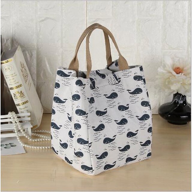  Unisex Bags Canvas Lunch Bag Printing for Daily Blue / Blushing Pink / Green / Beige