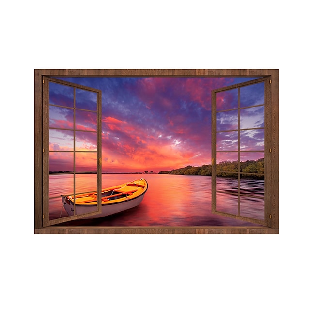 Home & Garden Home Decor | Landscape Sunset Sea Lone Boat Wall Stickers 3D Wall Stickers Decorative Wall Stickers PVC Home Decor