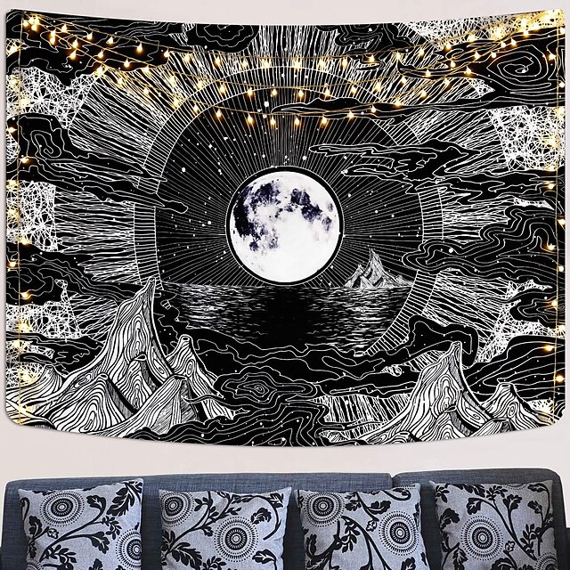  sun and moon tapestry black and white burning sun with stars tapestry psychedelic tapestry indian tapestry for room