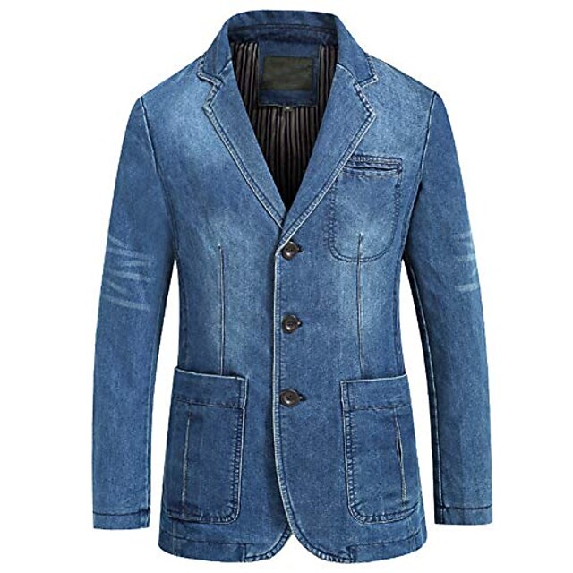 Men's Denim Jacket Blazer Sport Coat Casual Cocktail Attire Pocket Fall Winter Denim Contemporary Classic & Timeless Regular Denim Light Blue Navy Blue Jacket4