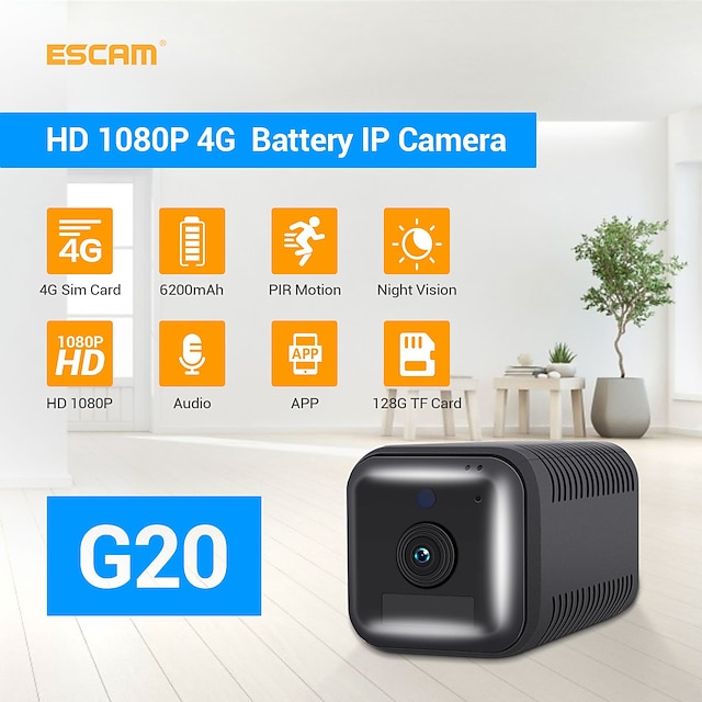  ESCAM G20 1080P Full HD Rechargeable Battery  PIR Alarm 4G Sim Security Cameras