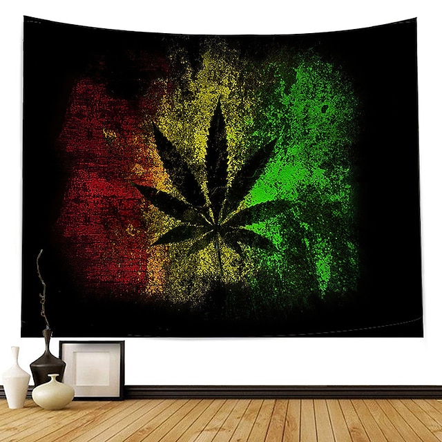  Wall Tapestry Art Decor Blanket Curtain Picnic Tablecloth Hanging Home Bedroom Living Room Dorm Decoration Polyester Plant Modern Colorful Background Black Leaves