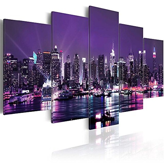  5 Panel Wall Art Canvas Prints Painting Artwork Picture Skyline City Landscape Home Decoration Décor Stretched Frame / Rolled
