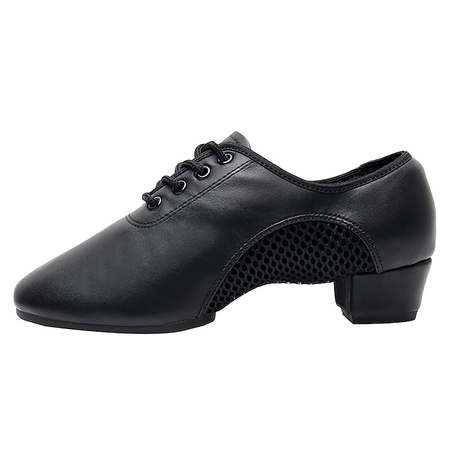  בגדי ריקוד נשים נעליים לטיניות נעליים מודרניות ריקודים סלוניים נעלי סלסה הדרכה הצגה אימון תחרה עקבים שחבור עקב עבה שרוכים שחור