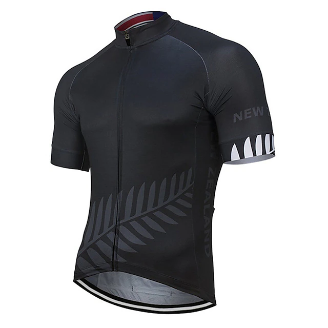 Men's Cycling Jersey New Zealand National Flag Short Sleeve Bike Jersey Top with 3 Rear Pockets Mountain Bike MTB Road Bike Cycling UV Resistant Quick Dry Reflective Strips Back Pocket Sports Black 9