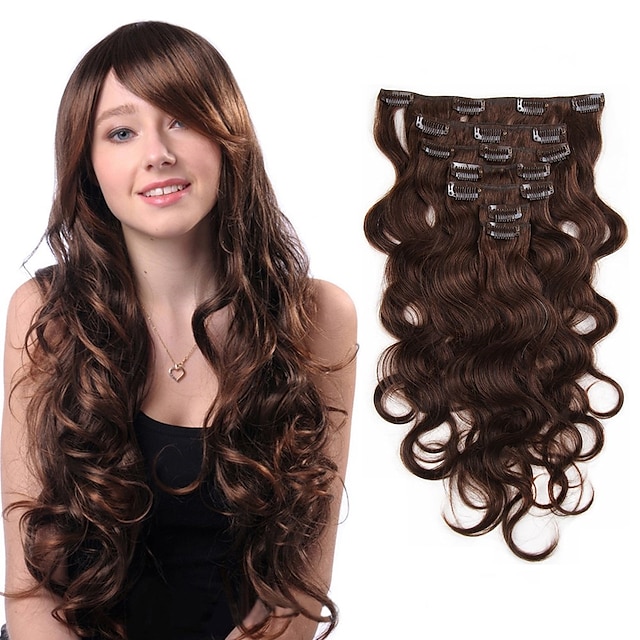  Felcsatolható Human Hair Extensions Hullámos haj Szűz haj Emberi haj tincsek Brazil haj Női Ash Brown