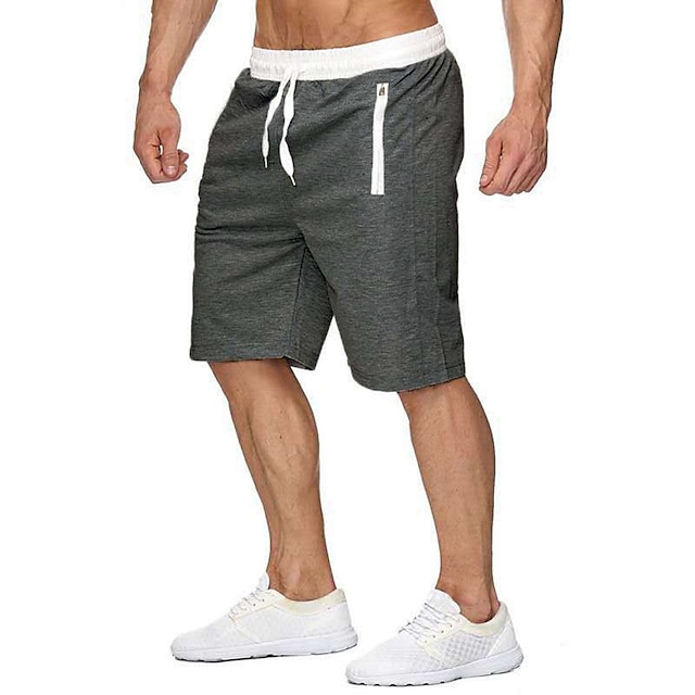 Men's Running Shorts Drawstring Zipper Pocket Bottoms Casual Athleisure Breathable Soft Sweat wicking Gym Workout Performance Basketball Sportswear Activewear Solid Colored Black Dark Gray Khaki