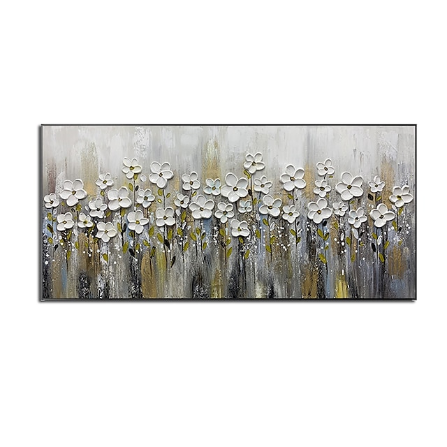  油絵キャンバスに100％手作りの手描きの壁アート抽象的な花の植物の現代的な白い花家の装飾の装飾ロールキャンバスフレームなしストレッチなし