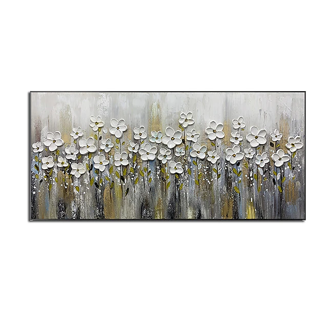 Oil Painting 100% Handmade Hand Painted Wall Art On Canvas Abstract Floral Botanical Comtemporary Modern White FLowers Home Decoration Decor Rolled Canvas No Frame Unstretched 11