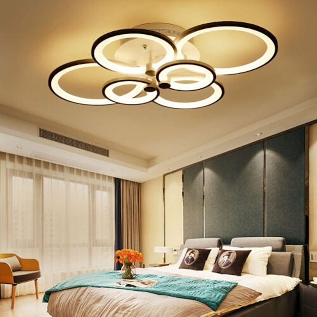 6-lys led dæmpbar loftslampe flush mount lys cirkel design moderne stil enkelhed akryl 90w stue spisestue soveværelse lys armatur kan kun dæmpes med fjernbetjening