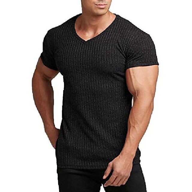  men's muscle t shirts stretch short sleeve v neck bodybuilding workout tee shirts black