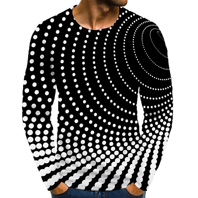  Herren Graphic Punkt T Shirt Langarm T-Shirt 3D-Druck Rundhalsausschnitt Hemd Basic Täglich Hellblau Saphirblau Schwarz Bekleidung Normal S M L XL XXL 3XL 4XL