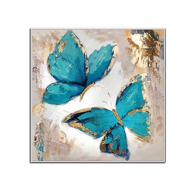  100% Hand Painted Contemporary Blue Butterfly Oil Paintings Modern Decorative Artwork on Rolled Canvas Wall Art Ready to Hang for Home Decoration Wall Decor