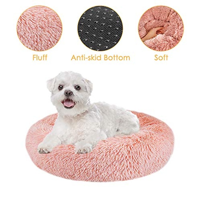  Calming Dog Bed, Donut Dog Cat Bed Cuddler Nest Soft Dog Cat Cushion with Cozy Sponge Non-Slip Bottom for Small Medium Pets Snooze Sleeping Indoor, Machine Washable (S - 48 cm, Pink)