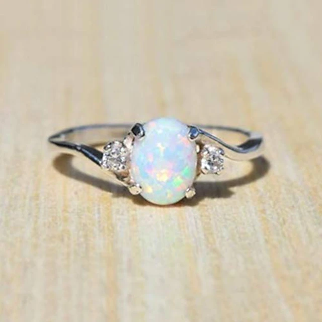 Women's Sterling Silver Rings Oval Cut Fire Opal Exquisite Jewelry ...