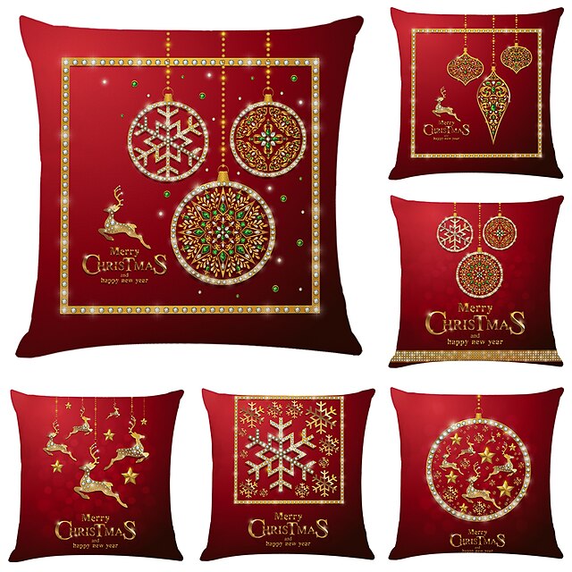  1 Set of 6 pcs Christmas Series Xmas Decorative Throw Pillow Cover 18 x 18 inches 45 x 45cm For Home Decoration Christmas Decoration