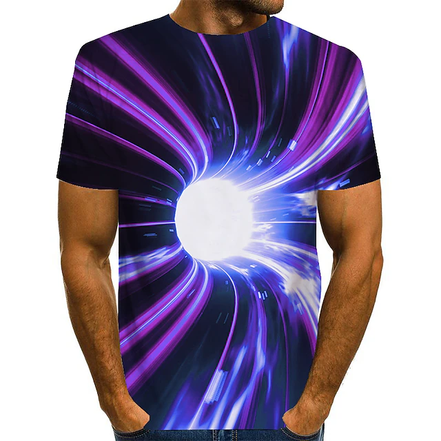 Men's Graphic Optical Illusion T Shirt Tee Short Sleeve T shirt 3D Print Round Neck Shirt Exaggerated Basic Daily Green / Black Light Green Pink Clothing Apparel Normal S M L XL XXL 3XL 4XL 10