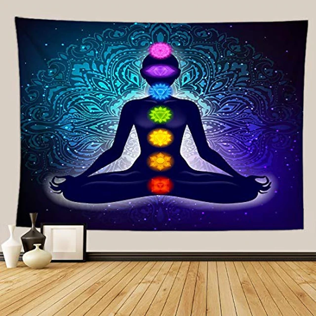 Indian Seven Chakra Meditation Hanging Tapestry Wall Art Large Tapestry Mural Decor Yoga Studio Inner Peace Spiritual Healing Gift Backdrop Blanket Curtain Home Bedroom Living Room Decoration 26