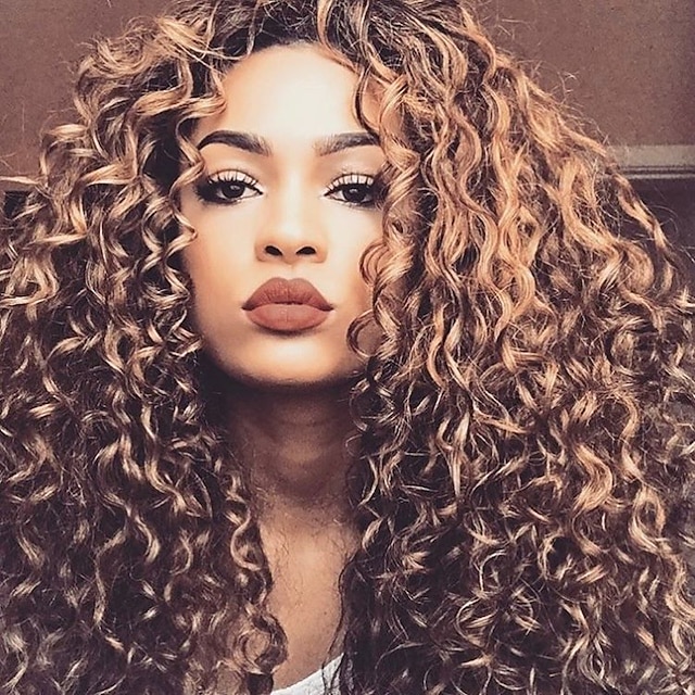  коричневые парики для женщин синтетический парик афро вьющиеся волосы средней части парик длинные светло-золотые светло-коричневые черные синтетические волосы