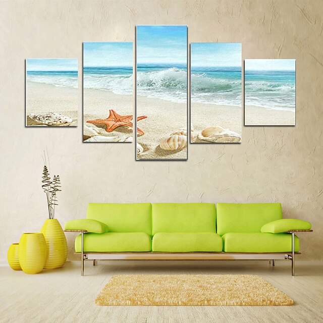 5 Panels Landscape Prints Posters/Picture Beach Blue Sea Sunset Modern ...