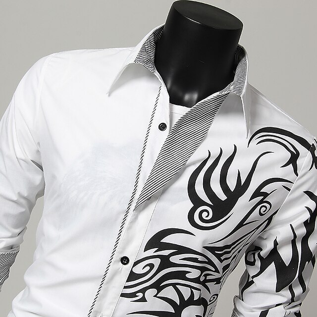 Mens Clothing Mens Shirts | but& #39;s slim fit shirt long sleeves dragon print casual personality button down dress shirts blac